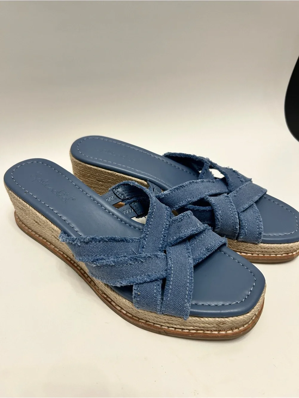 Splendid Denim Blue Crisscross Espadrille Wedge Slides